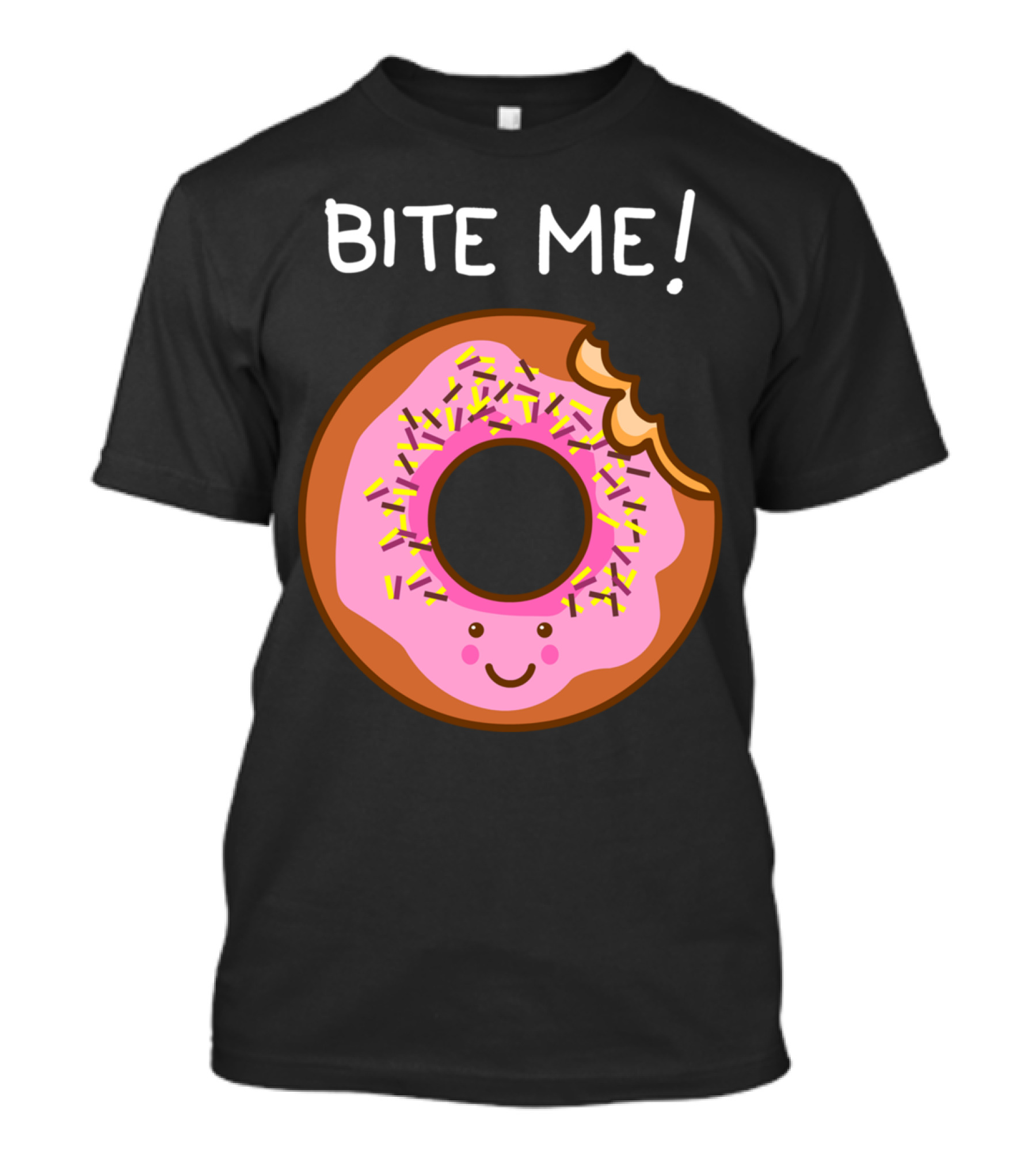 Bite Me Smiling Pink Frosted Donut With Sprinkles T-Shirt