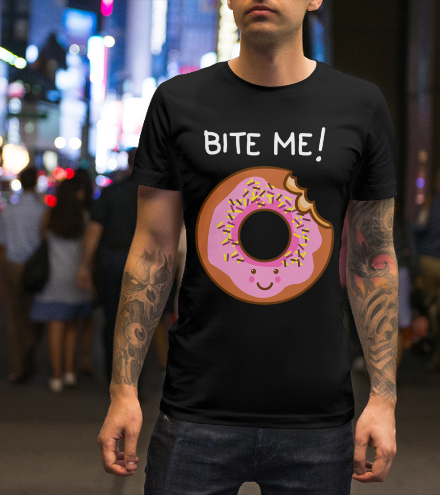 Bite Me Smiling Pink Frosted Donut With Sprinkles T-Shirt