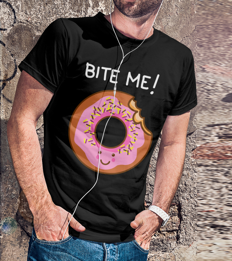 Bite Me Smiling Pink Frosted Donut With Sprinkles T-Shirt