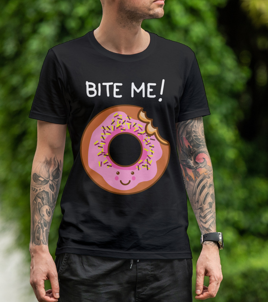 Bite Me Smiling Pink Frosted Donut With Sprinkles T-Shirt