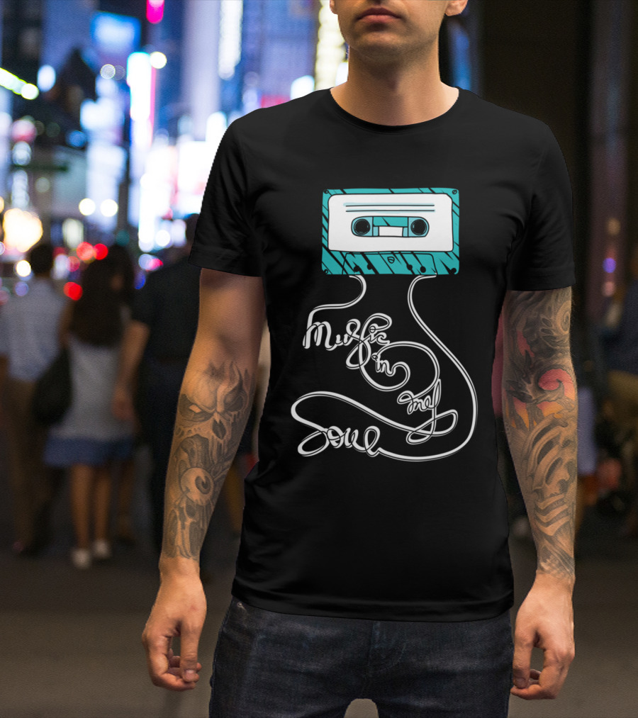 Cassette Motif With Music In My Soul Winding Text T-Shirt