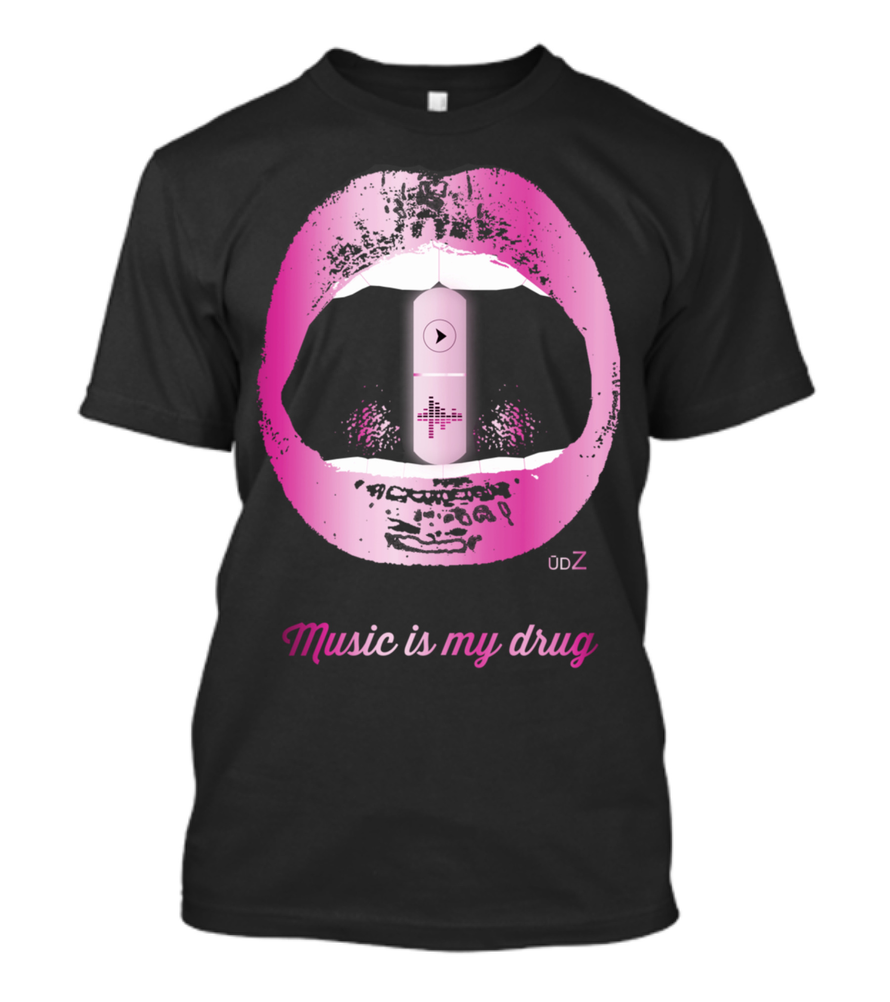 Music Is My Drug Pink Lips Audio Capsule T-Shirt