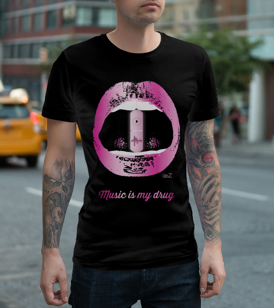 Music Is My Drug Pink Lips Audio Capsule T-Shirt