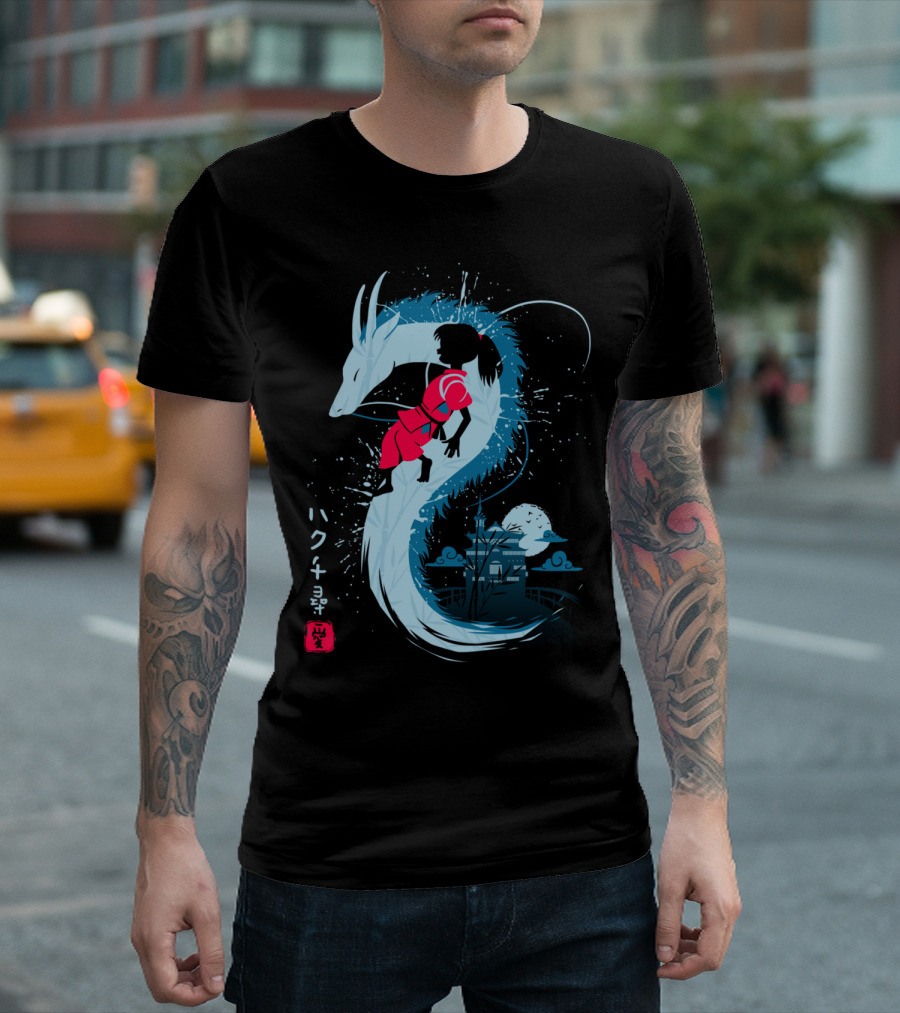 Spirited Away Love My Dragon Haku Chihiro Anime Scene T-Shirt