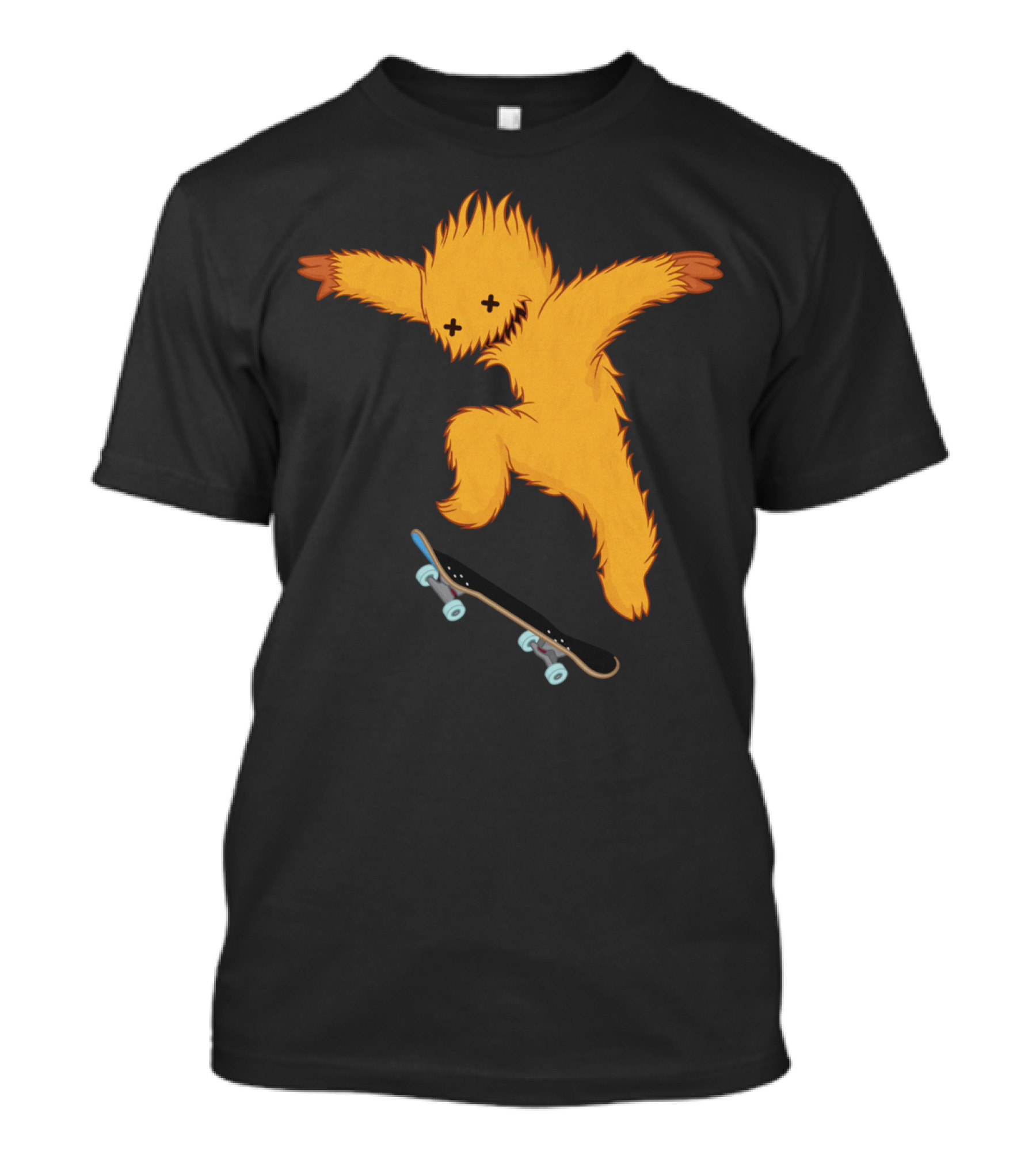 Skate Gremlin Orange Furry Creature Performing Skateboard Trick T-Shirt