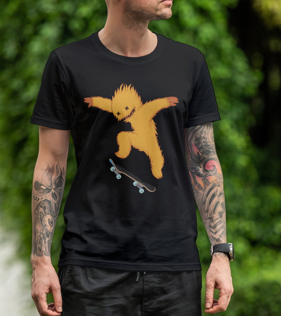 Skate Gremlin Orange Furry Creature Performing Skateboard Trick T-Shirt