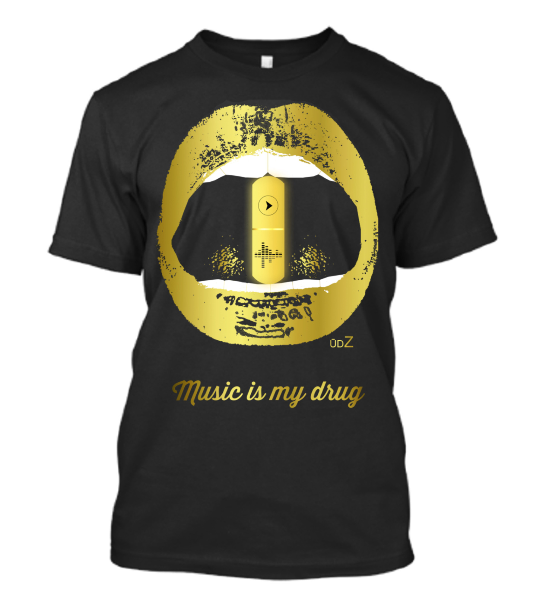 Music Is My Drug Gold Lips And Pill T-Shirt