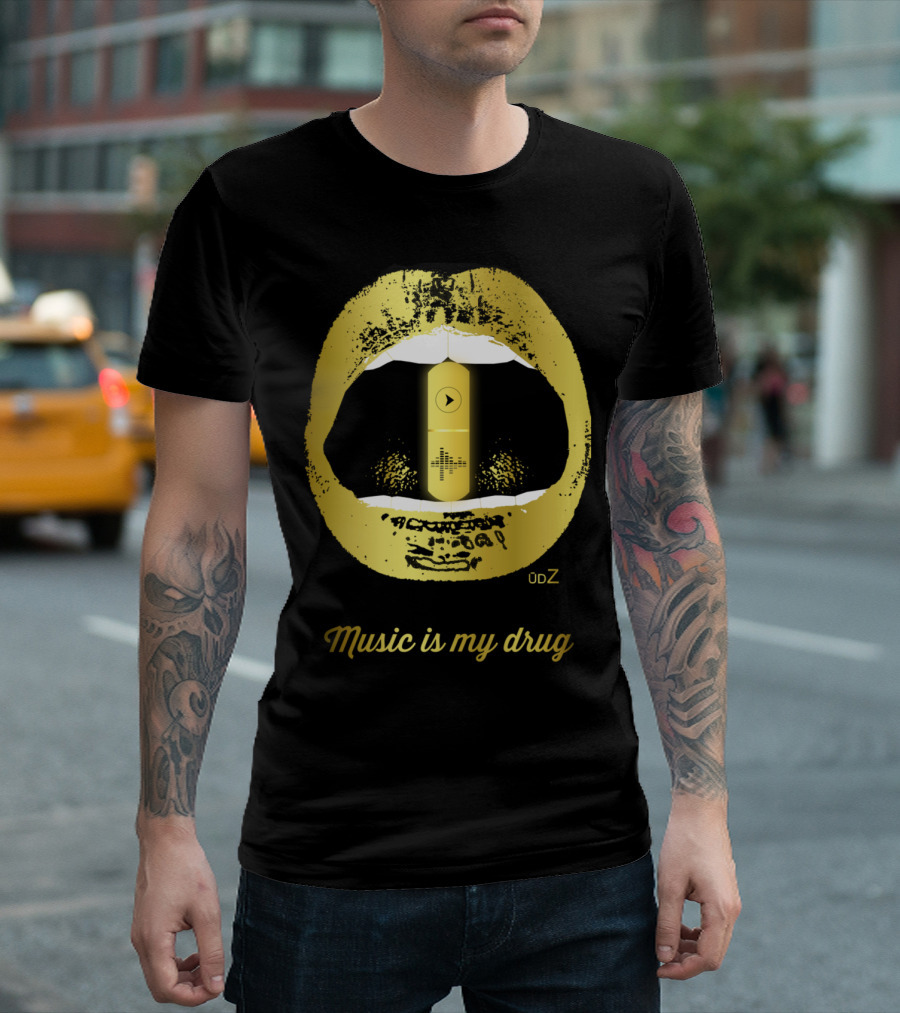 Music Is My Drug Gold Lips And Pill T-Shirt