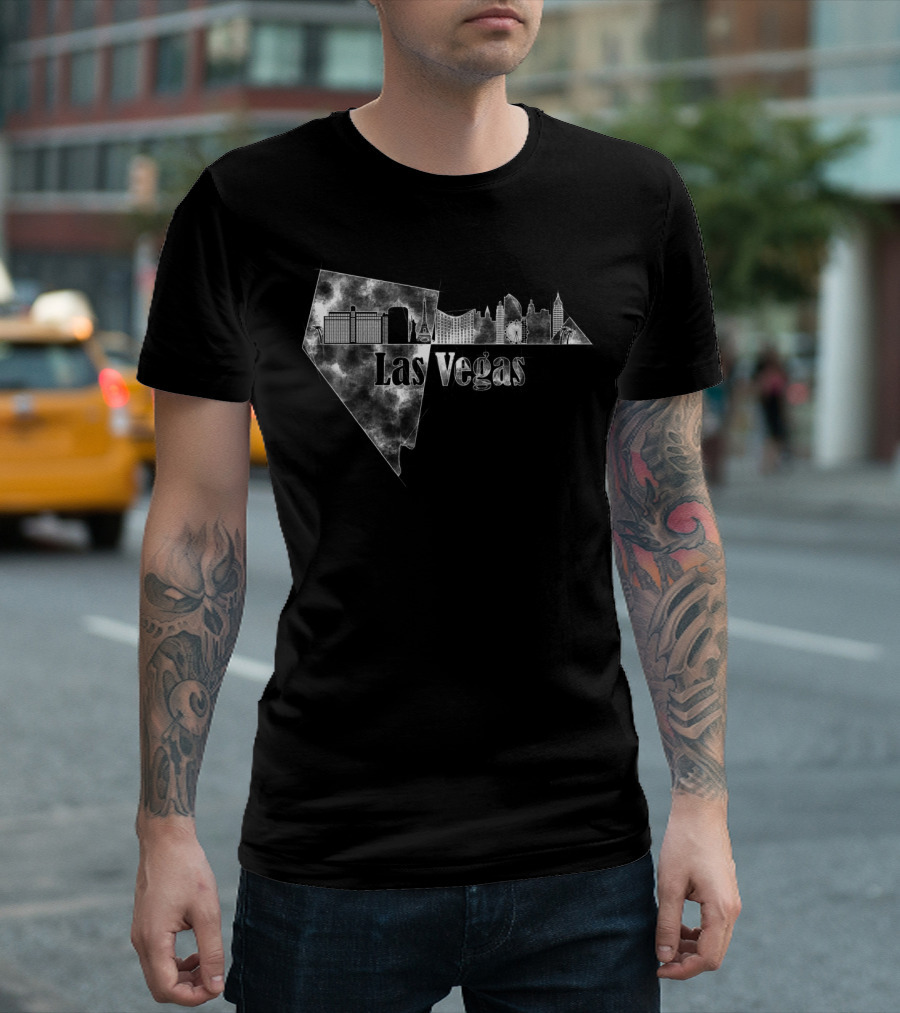 Las Vegas Skyline Pencil Drawing Effect With Nevada Outline T-Shirt