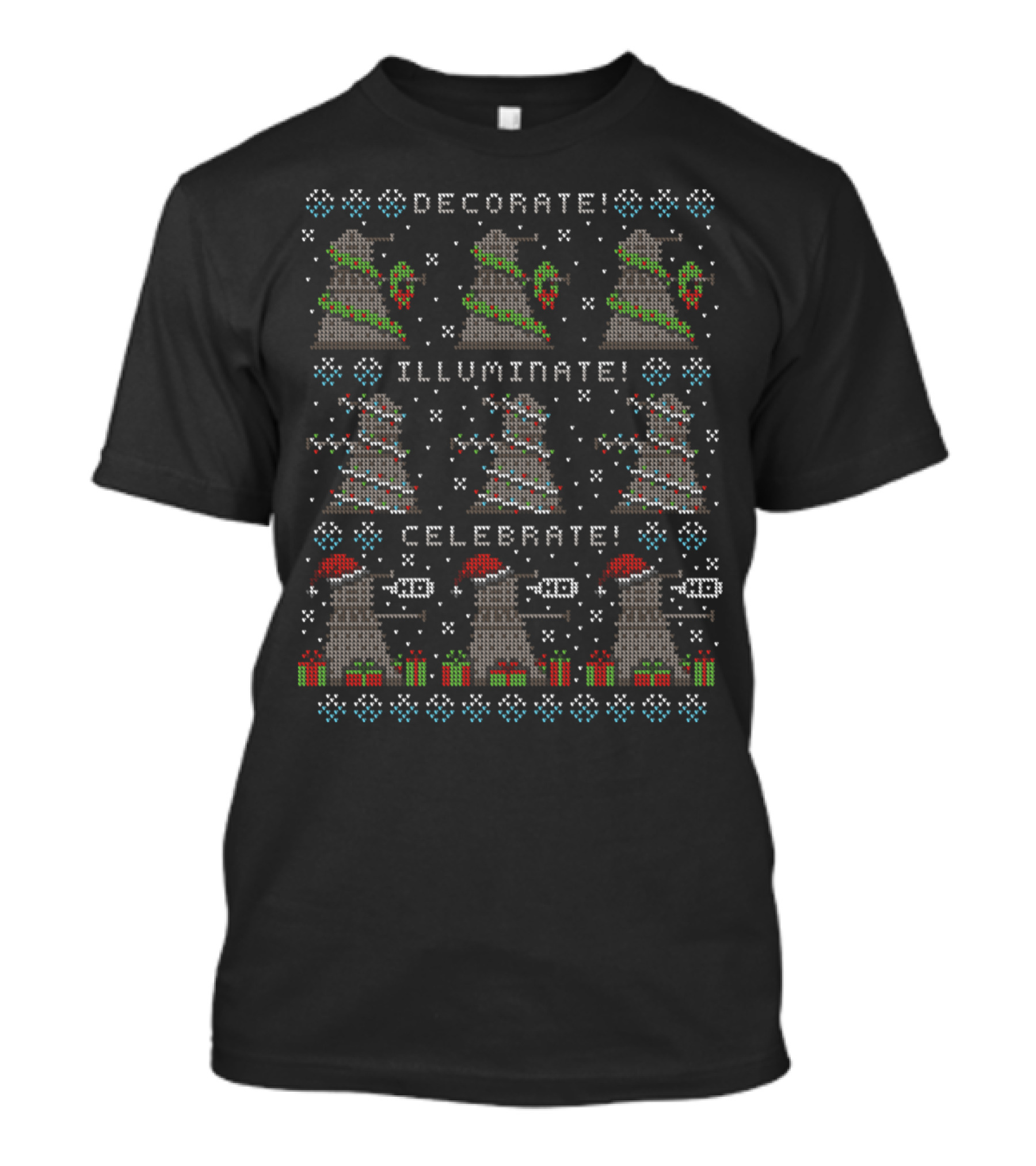 Decorate Illuminate Celebrate Dinosaur Christmas Ugly T-Shirt