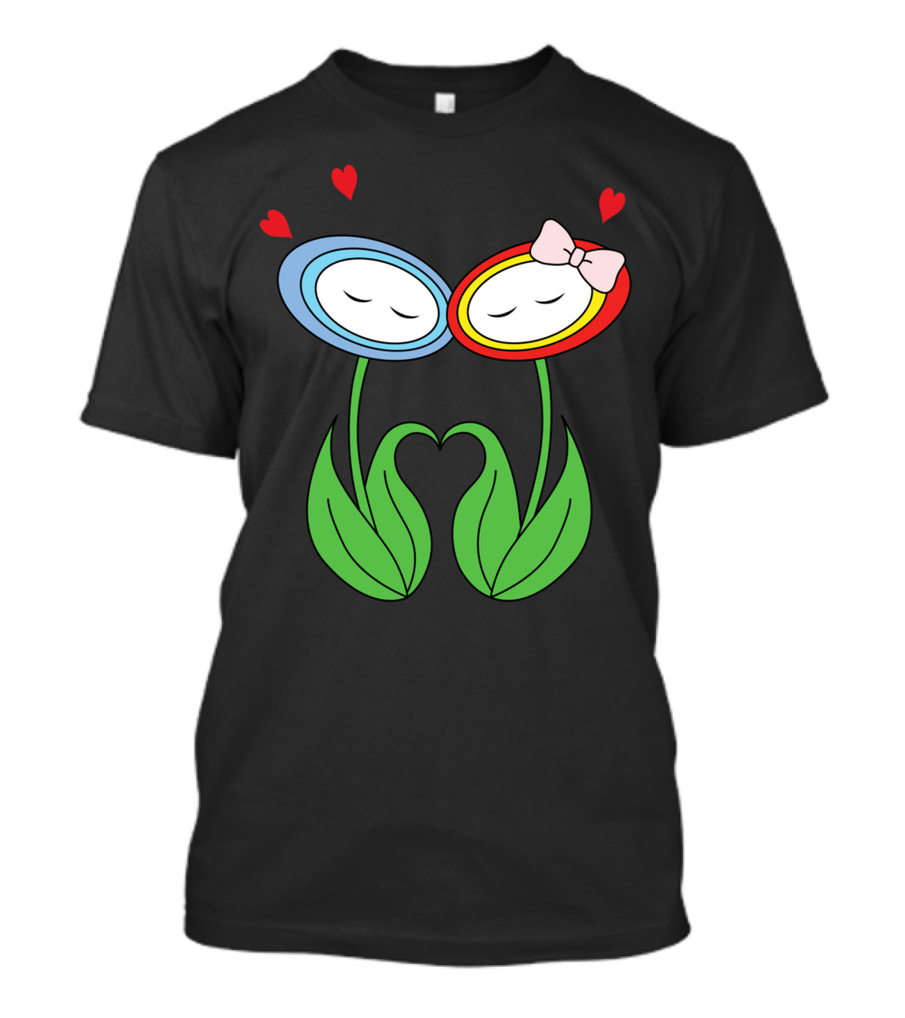 Love Of Fire And Ice Two Flowers With Hearts And A Bow T-Shirt