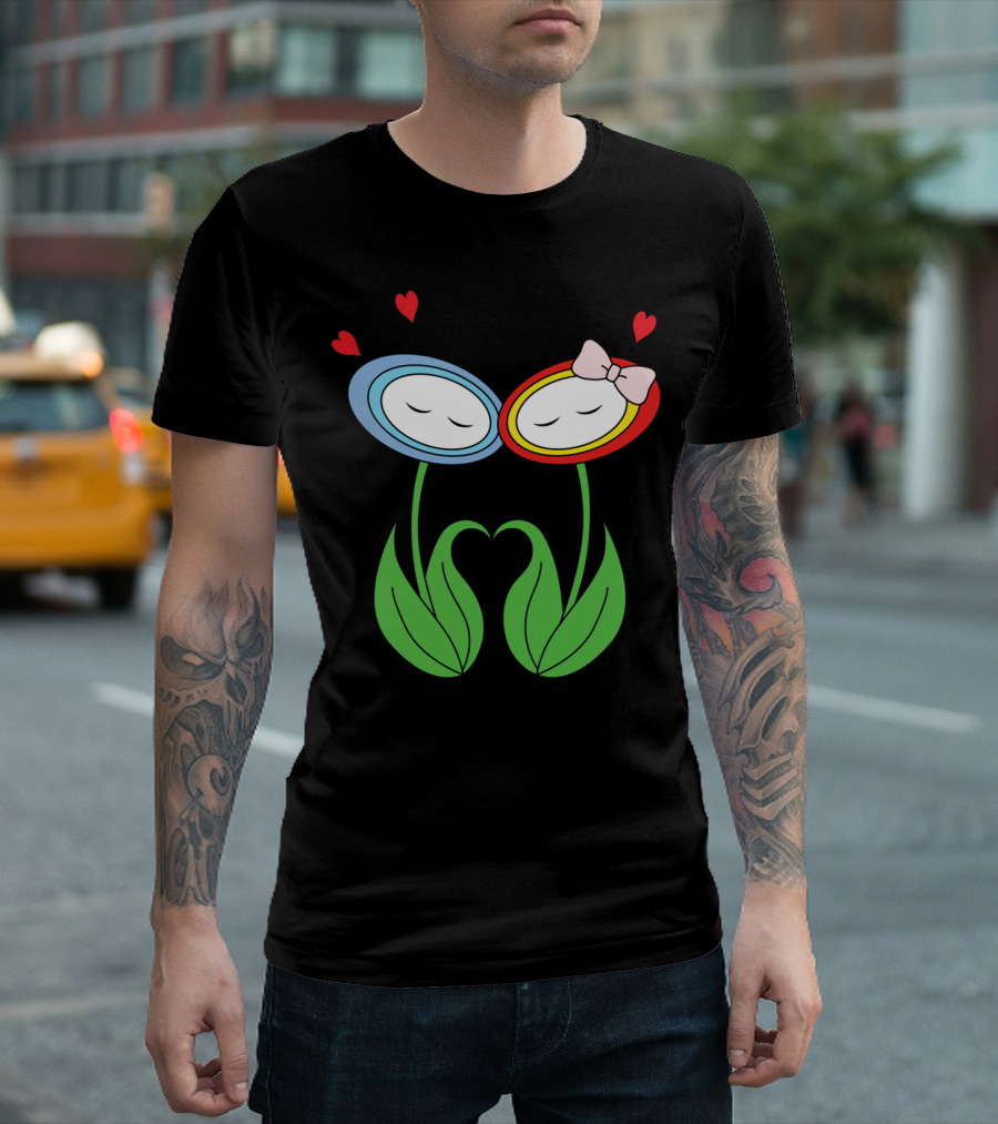 Love Of Fire And Ice Two Flowers With Hearts And A Bow T-Shirt