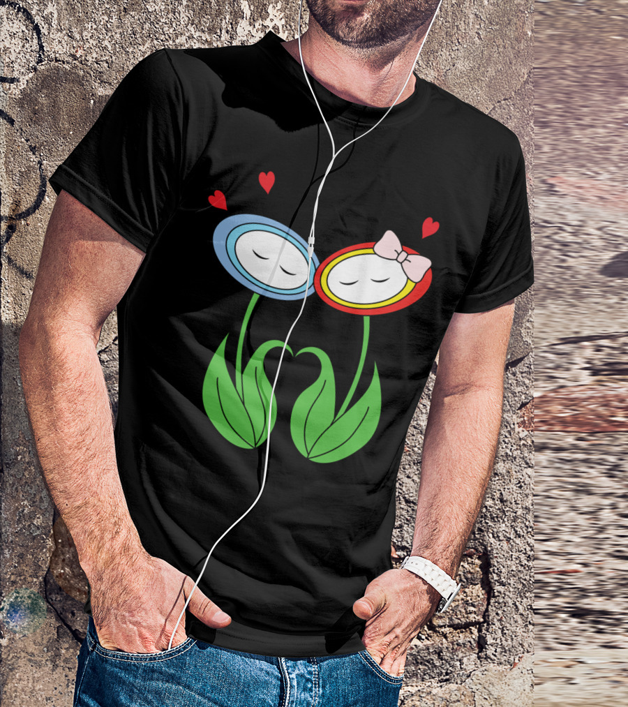Love Of Fire And Ice Two Flowers With Hearts And A Bow T-Shirt