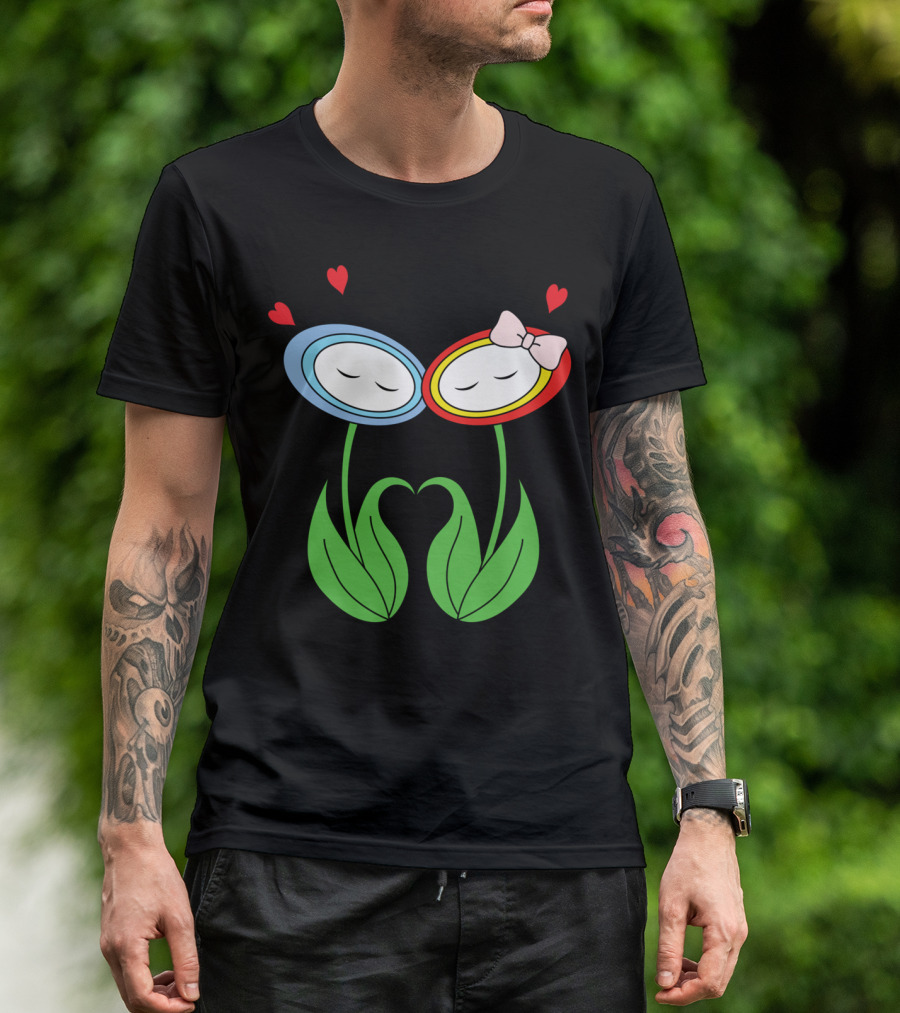 Love Of Fire And Ice Two Flowers With Hearts And A Bow T-Shirt