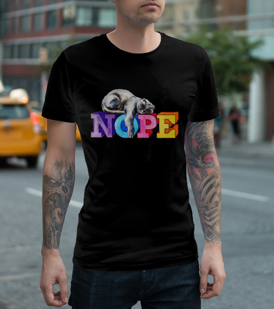 Nope Cat On Colorful Blocks T-Shirt