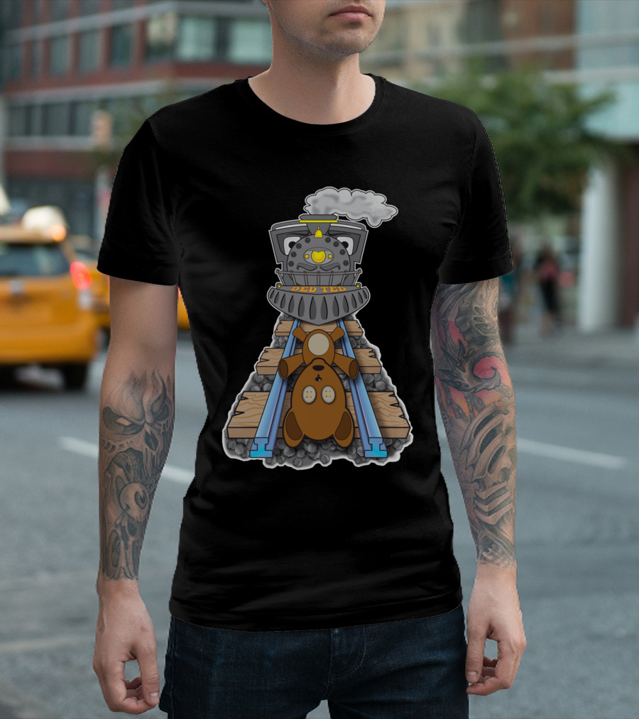 Ded Ted On The Tracks Bear With Train T-Shirt