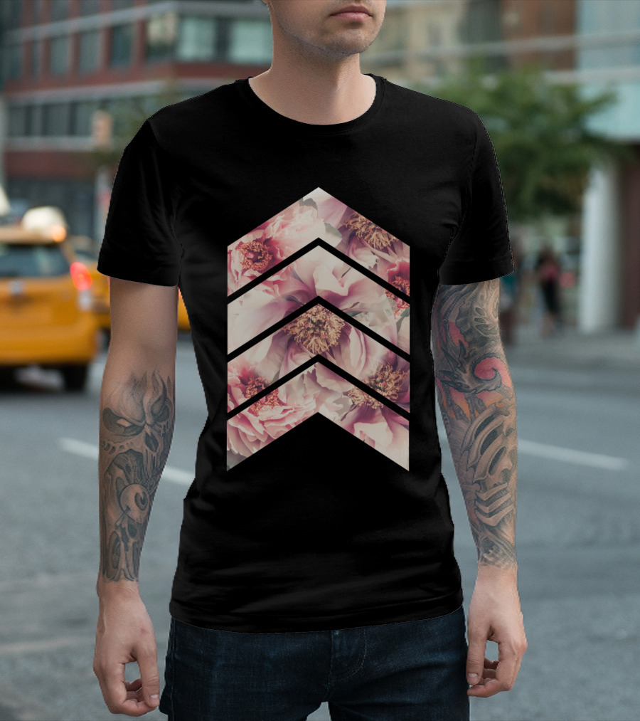 Retro Peonies Chevron T-Shirt