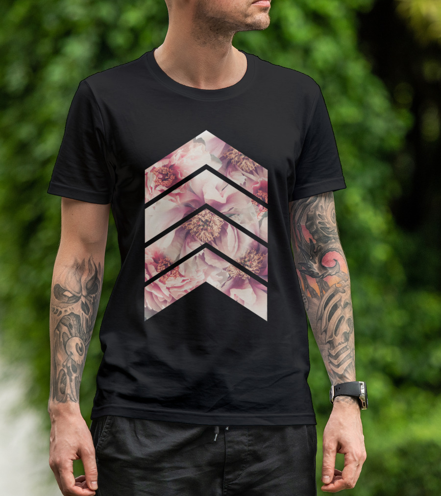 Retro Peonies Chevron T-Shirt