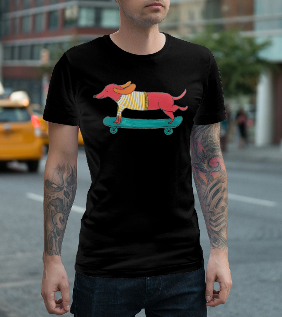 Skateboarding Dog With Striped T-Shirt