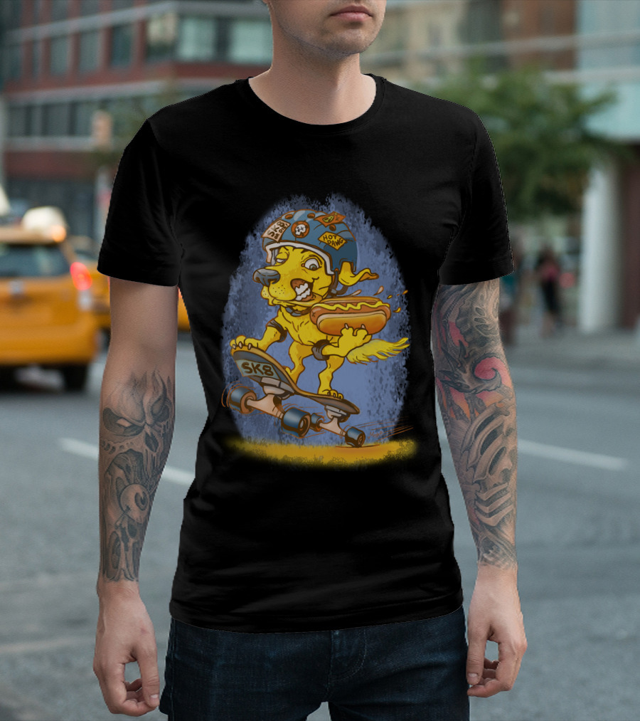 Sk8 Helmeted Hot Dawg Eating Hot Dog Skateboarding T-Shirt