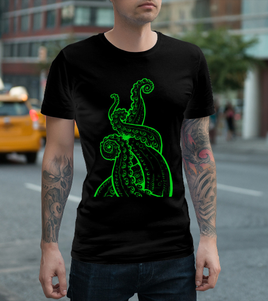 Deep Creature Octopus Tentacles Green Glow T-Shirt