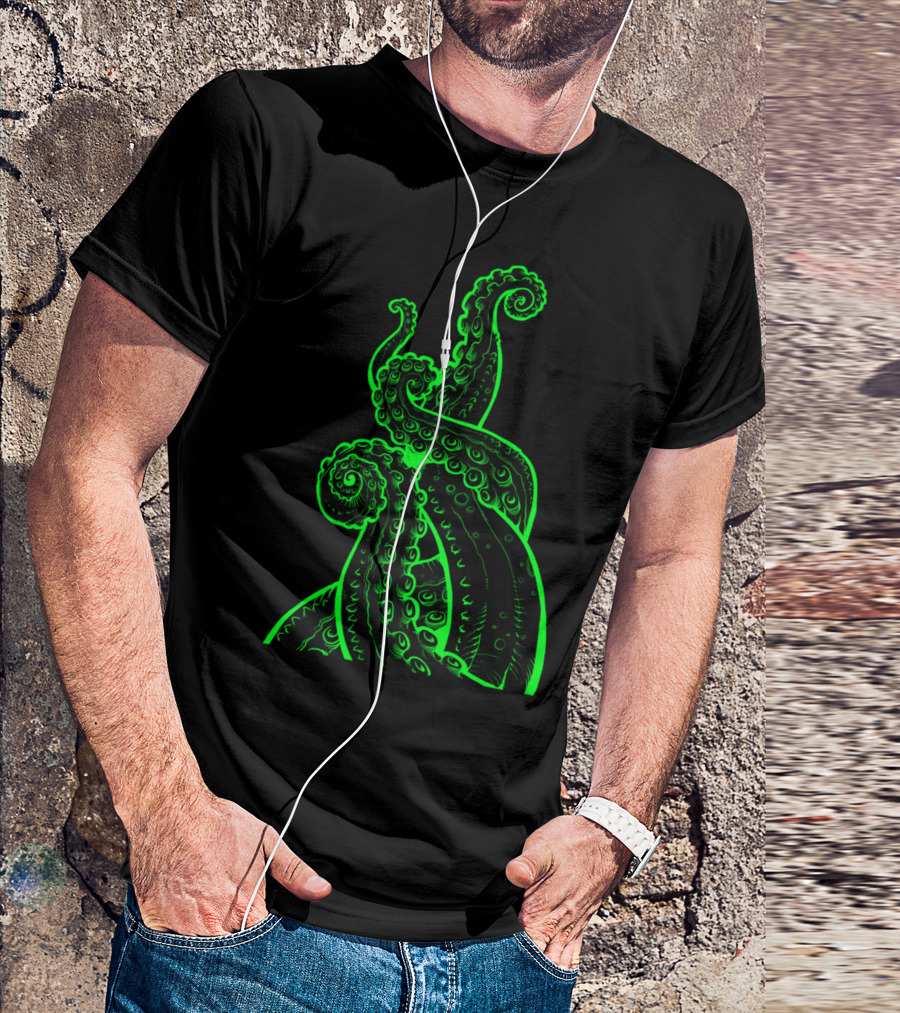 Deep Creature Octopus Tentacles Green Glow T-Shirt