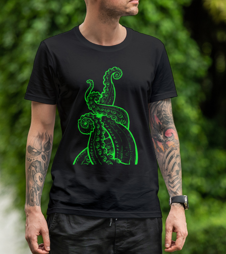 Deep Creature Octopus Tentacles Green Glow T-Shirt