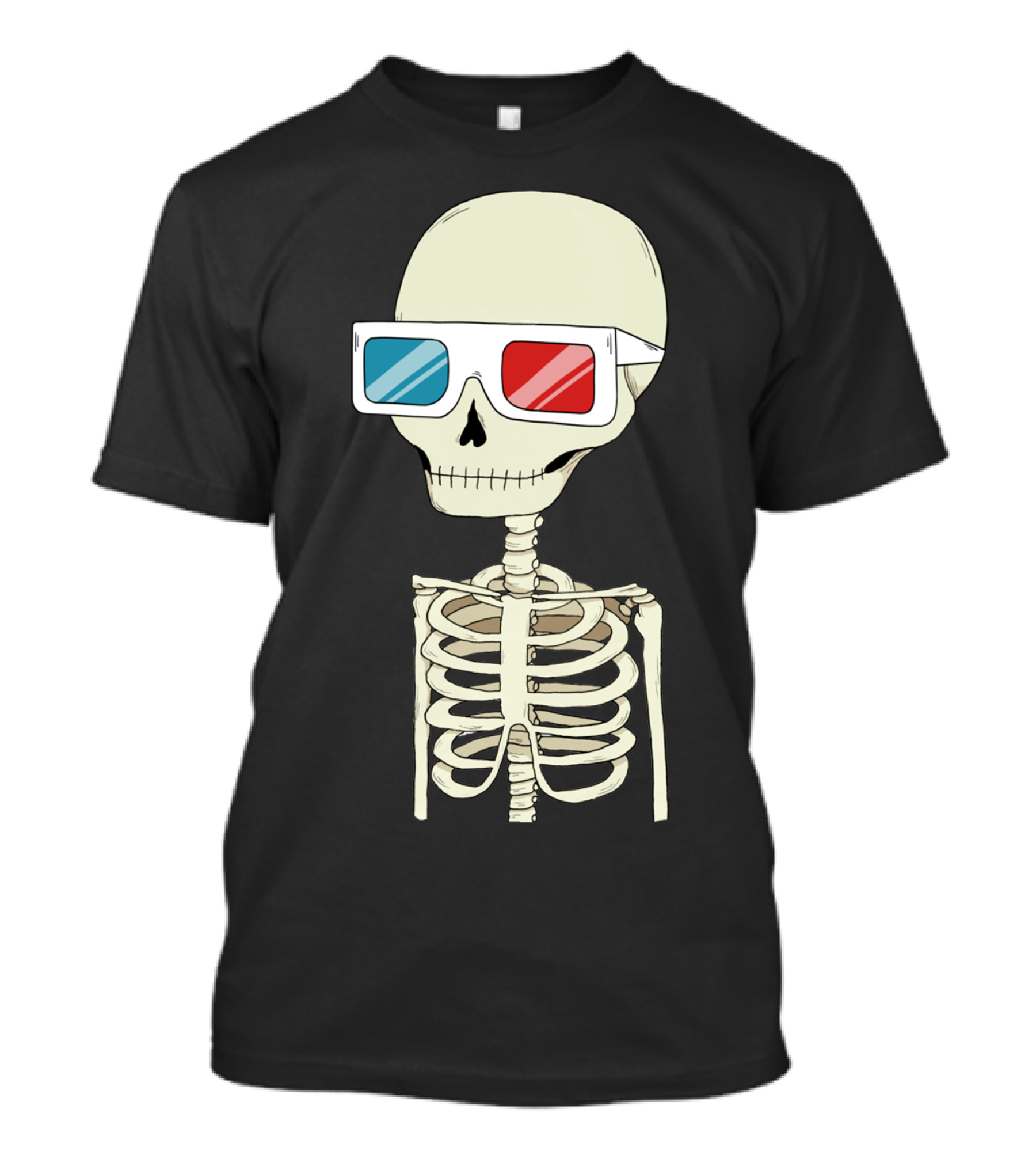 Skeleton Wearing Red And Blue 3D Glasses T-Shirt