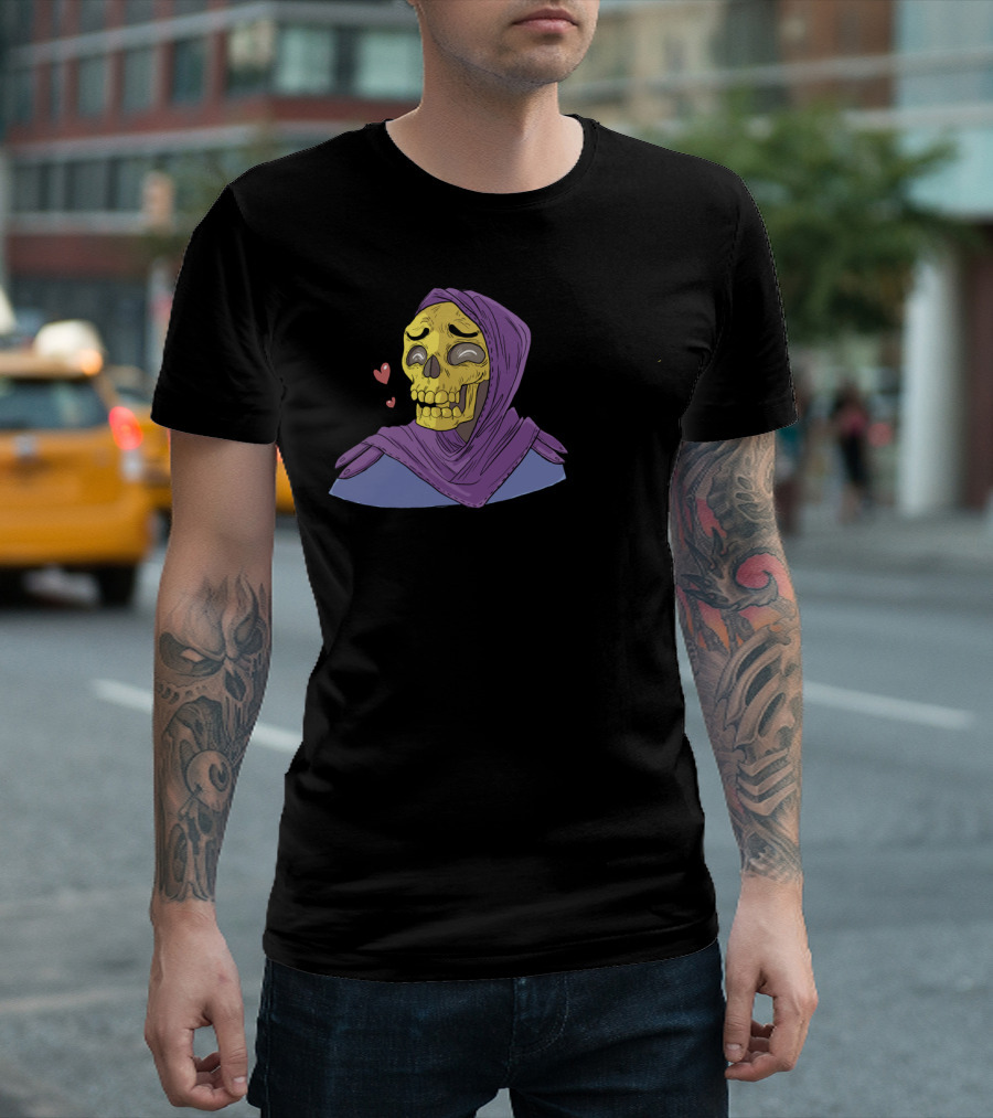 Skeleton In Love Yellow Skull Hearts Purple Hooded Robe T-Shirt