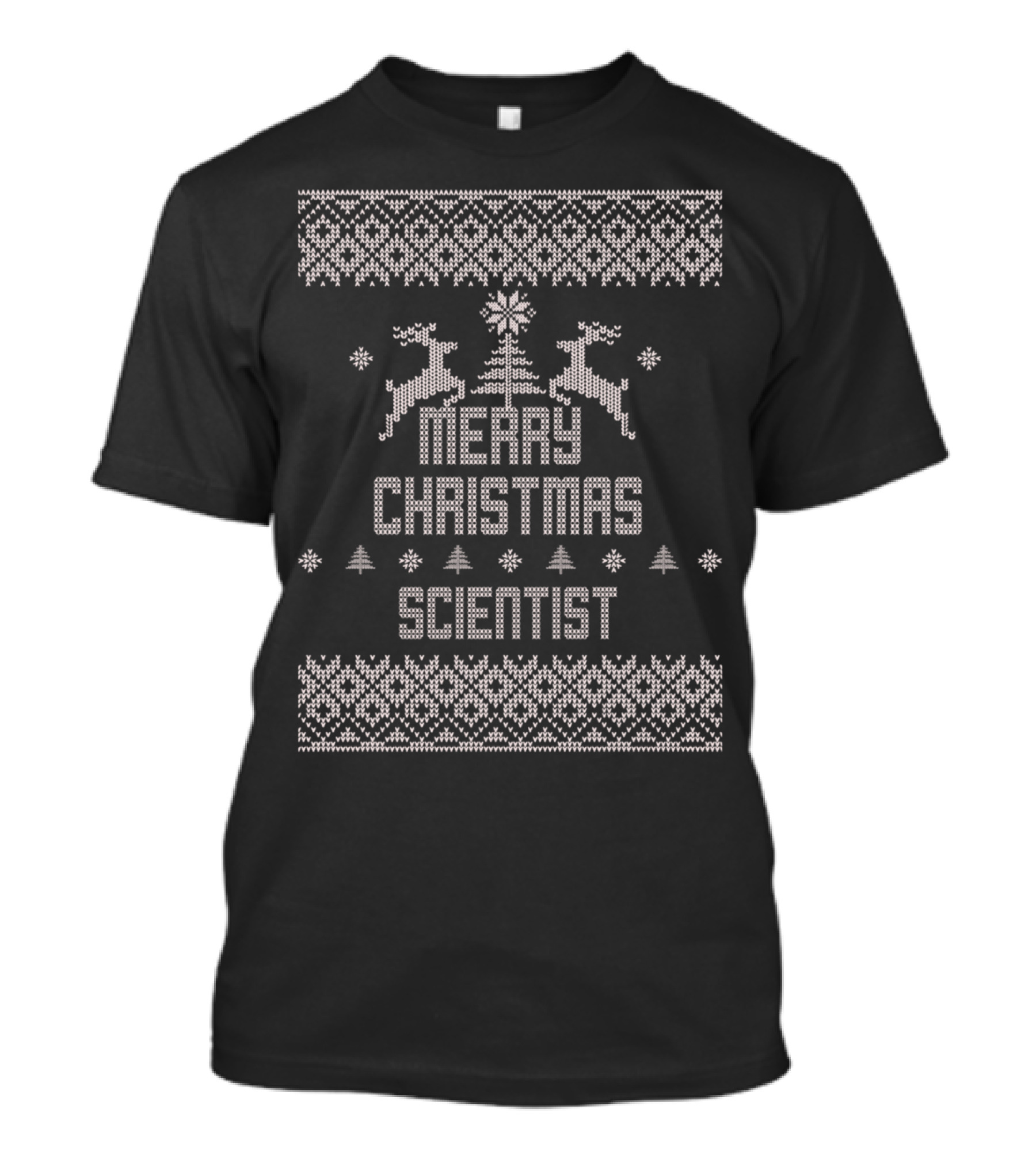 Merry Christmas Scientist Reindeer Snowflake Tree Nordic T-Shirt