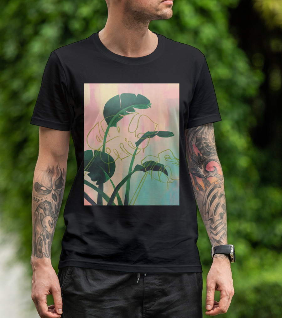 Paradise Found Bright Medium Tropical Green Leaf Abstract T-Shirt