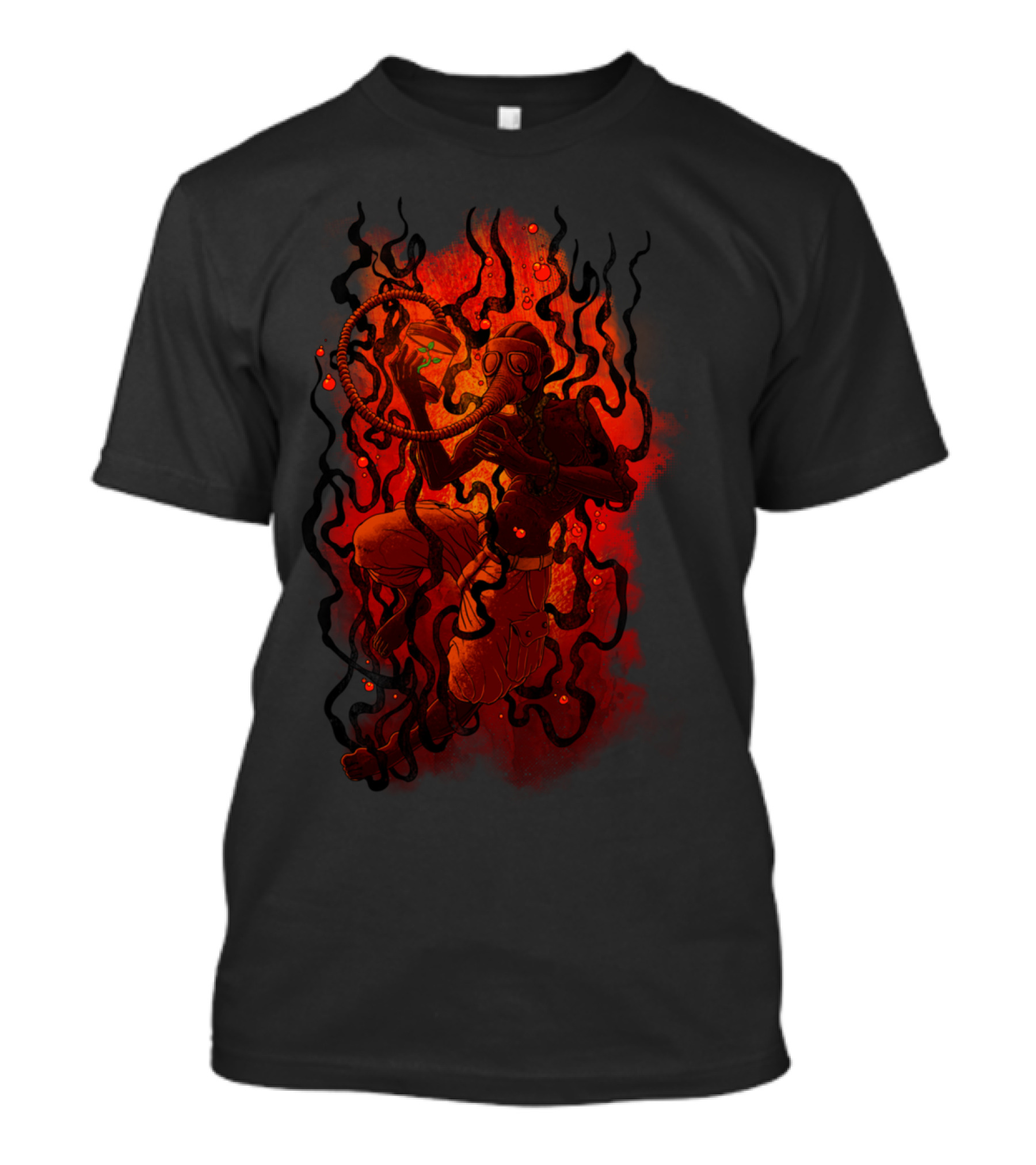 Last Breath Gas Mask And Flames T-Shirt