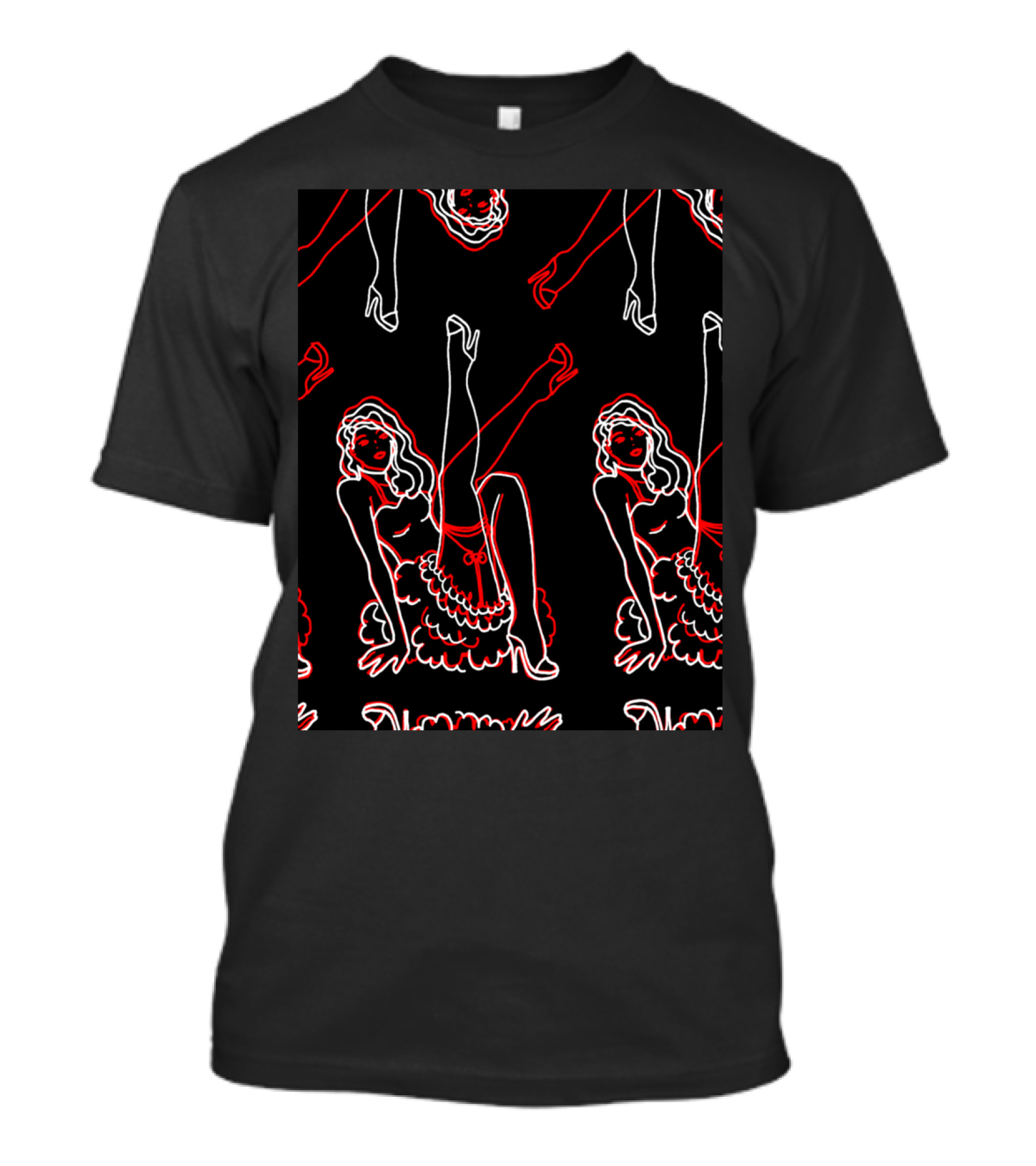 North Beach Girl Neon Vintage Style Burlesque Dancer T-Shirt