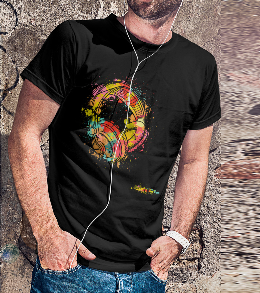 Music Please Colorful Headphones With Splash T-Shirt