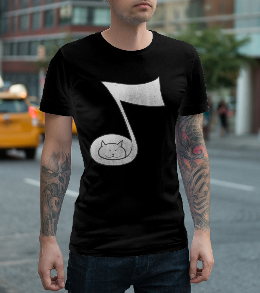 Sleepy Cat Inside Music Note T-Shirt