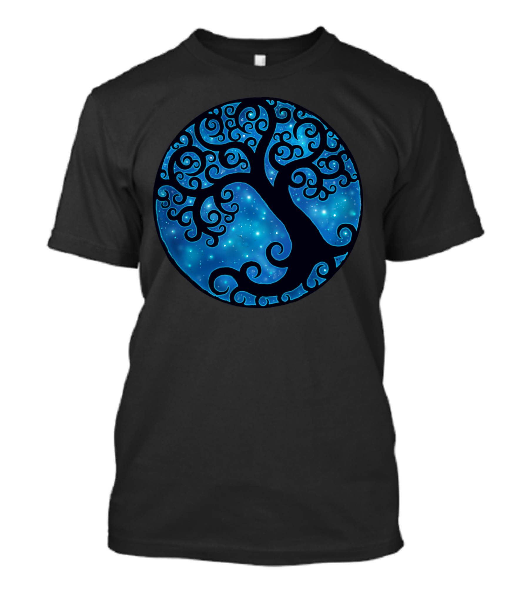 Tree Space Starry Night Swirls In Blue Sky T-Shirt