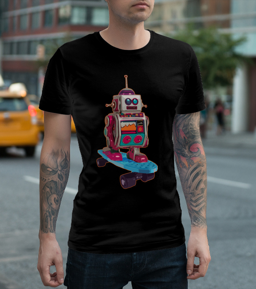 Retro Robot on Skateboard Adventure T-Shirt