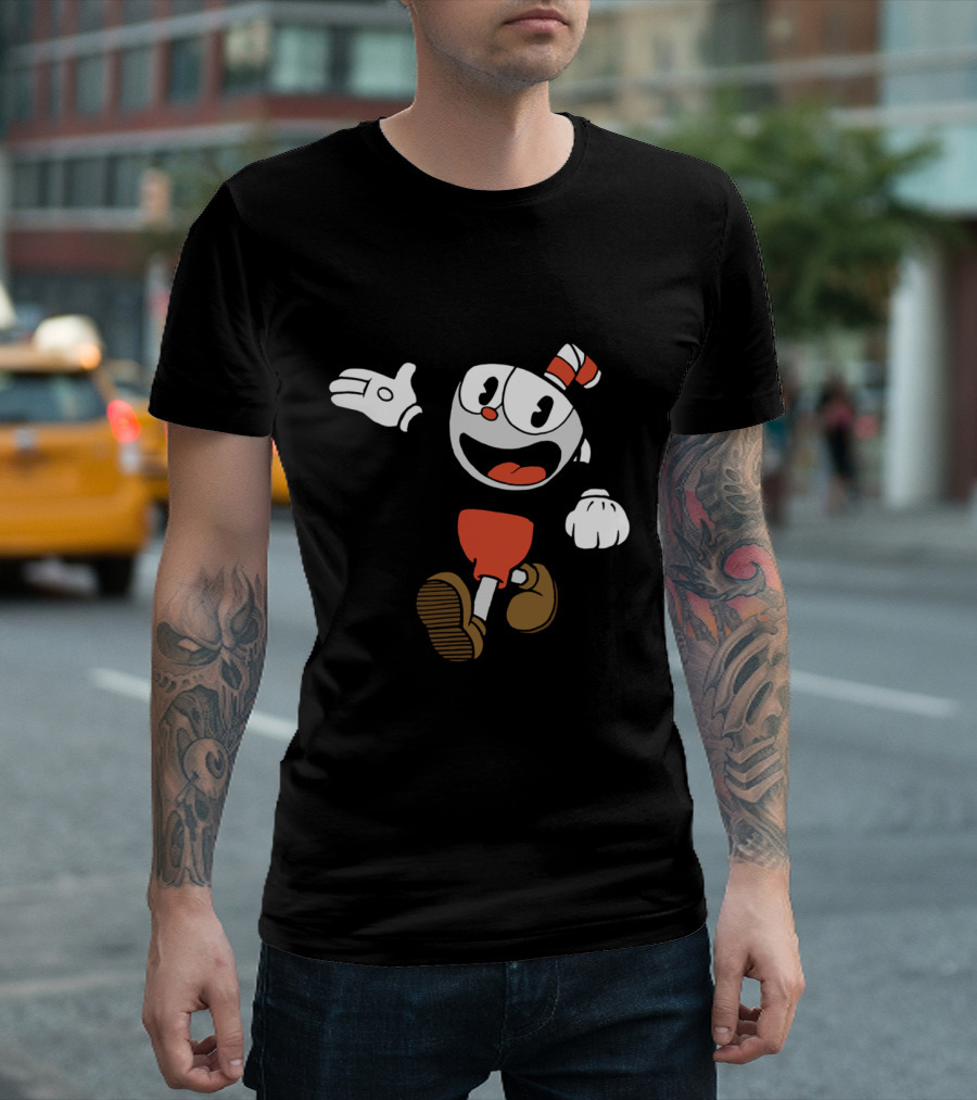 Cuphead Energetic Sketchy Black and White Character Animation T-Shirt