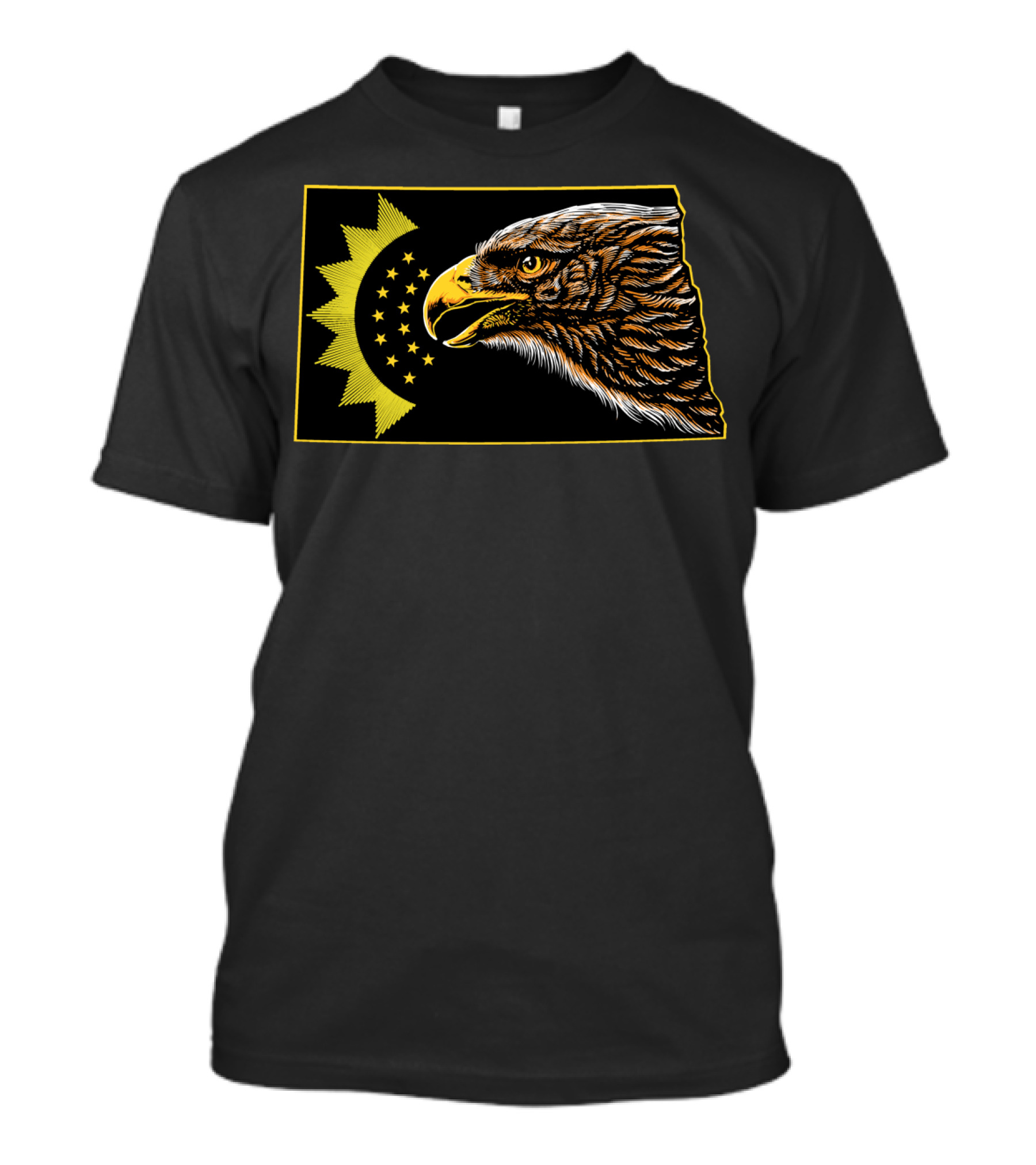 North Dakota State Shape Bald Eagle With Star Crescent T-Shirt