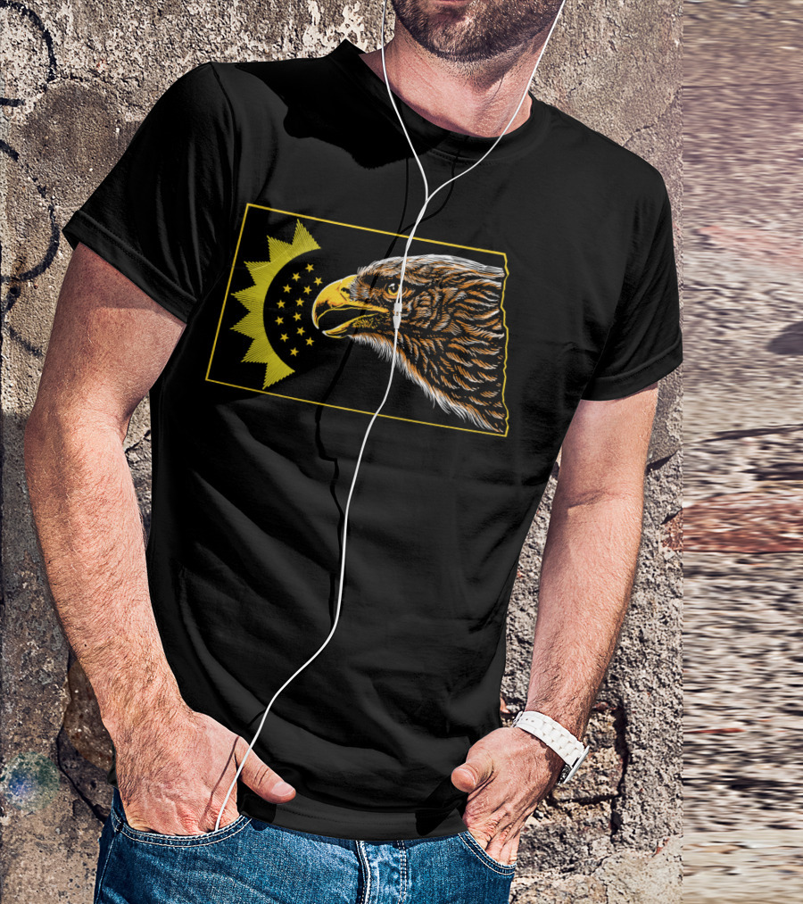 North Dakota State Shape Bald Eagle With Star Crescent T-Shirt