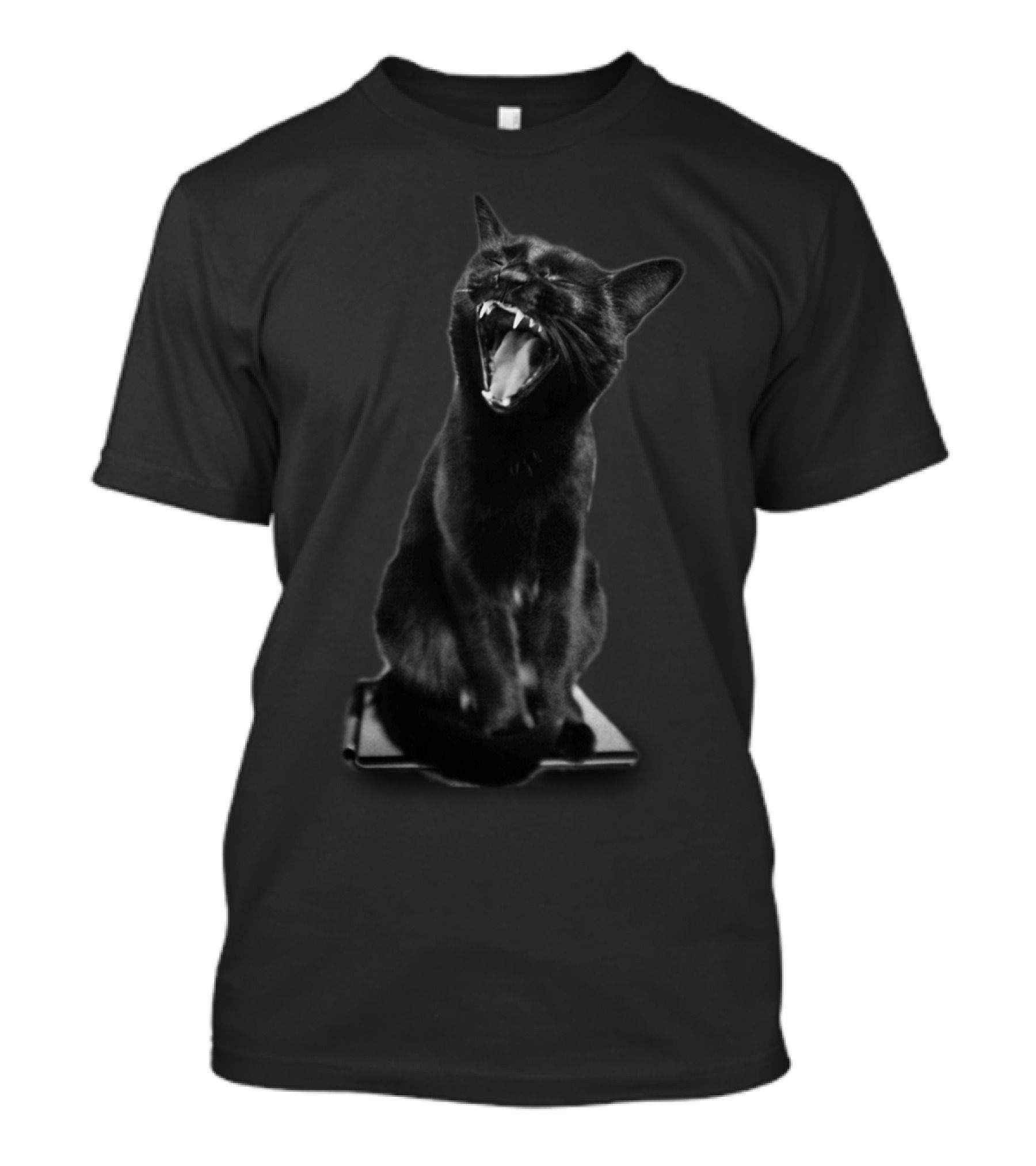 Yawn Black Cat Roaring Mouth Open T-Shirt