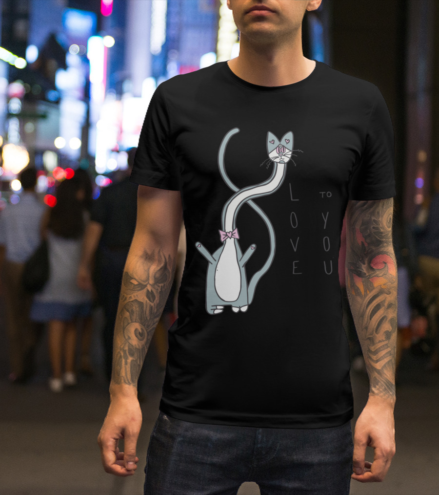 Love To You Long-Neck Cat With Heart Eyes T-Shirt