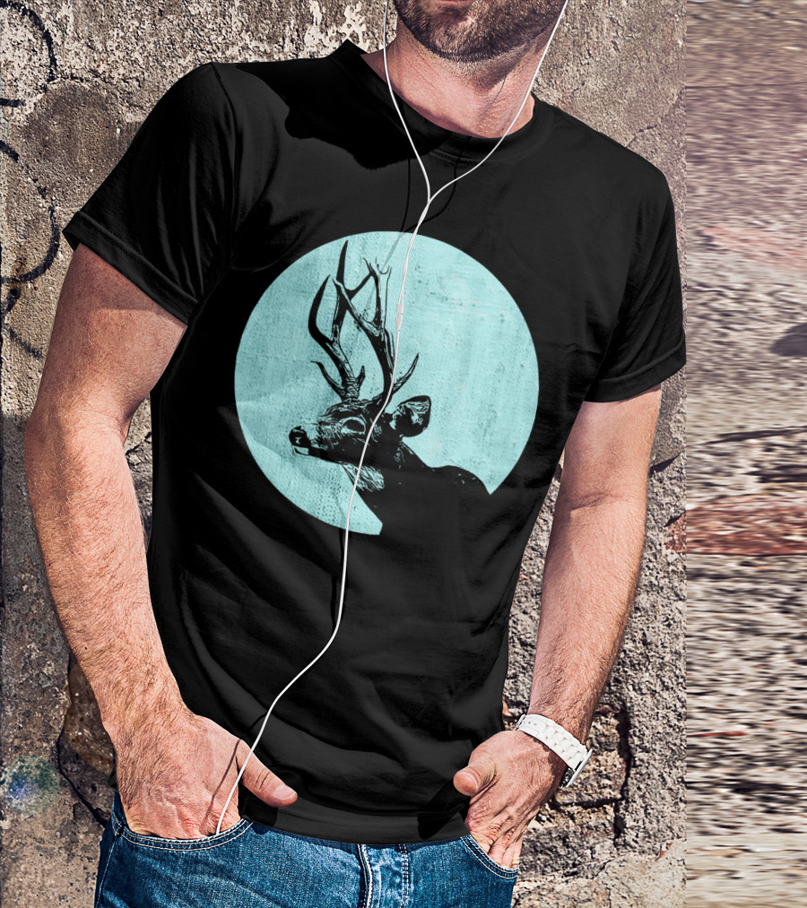 Retro Stag Vintage Deer In Blue Circle T-Shirt