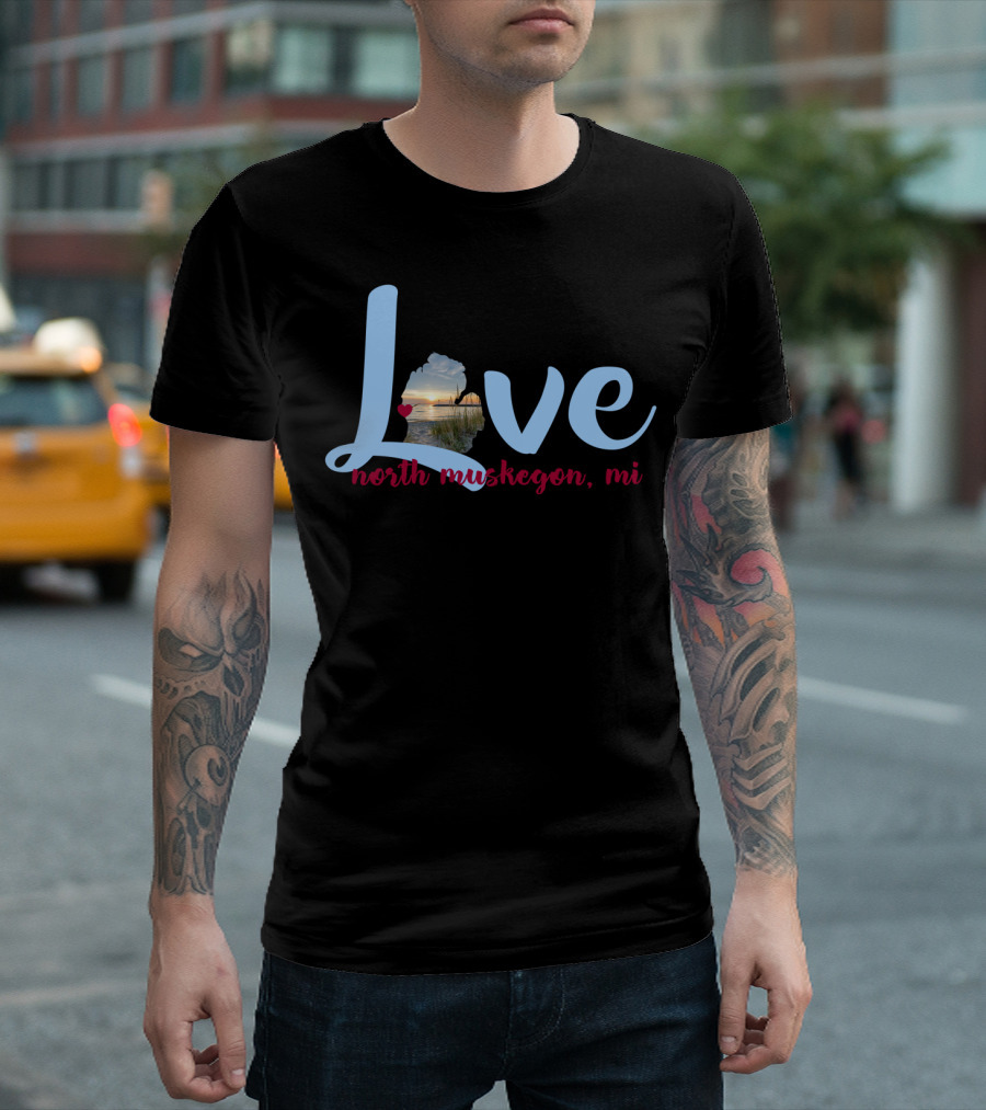 Love North Muskegon MI Michigan Silhouette with Scenic Landscape T-Shirt