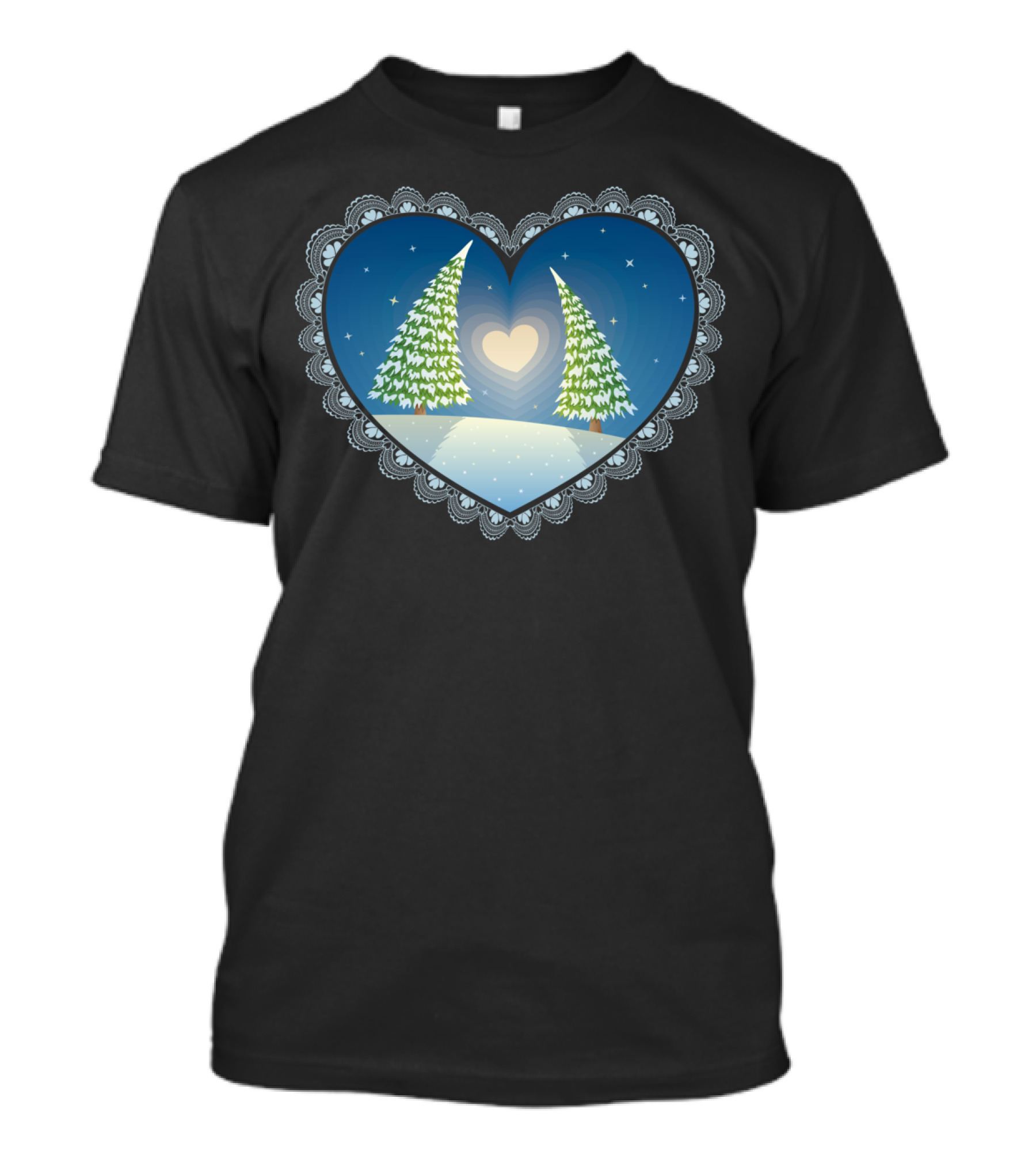 Love Trees Heart Lace Winter Scene T-Shirt
