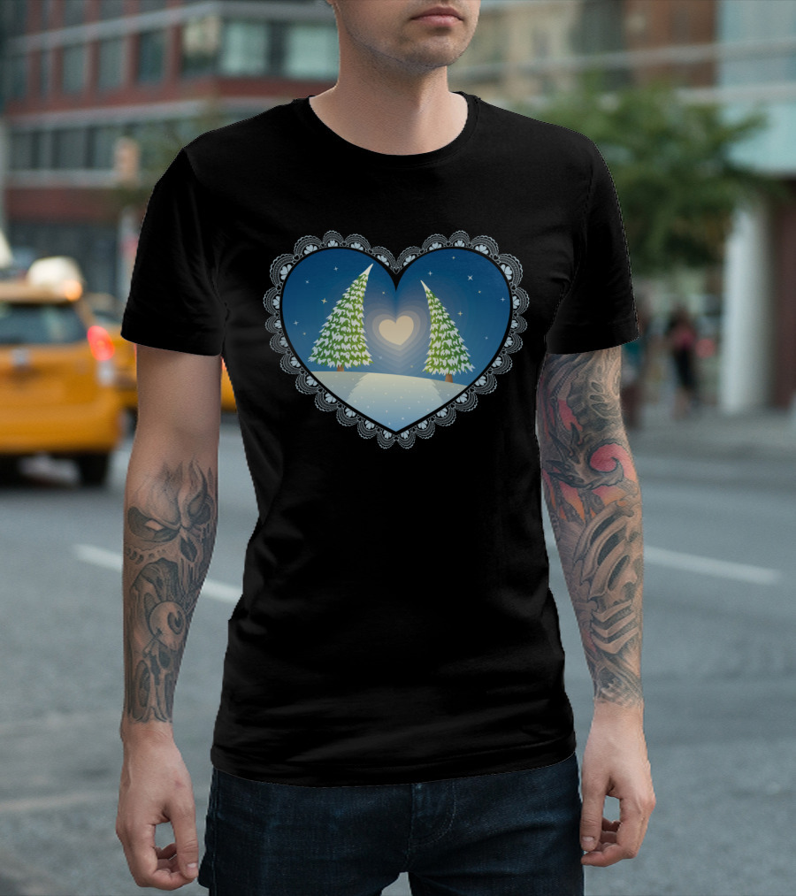 Love Trees Heart Lace Winter Scene T-Shirt