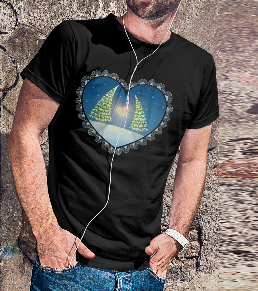 Love Trees Heart Lace Winter Scene T-Shirt