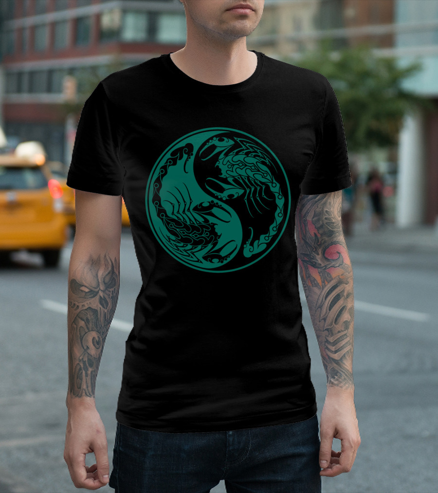 Teal Blue And Black Scorpions Yin Yang T-Shirt
