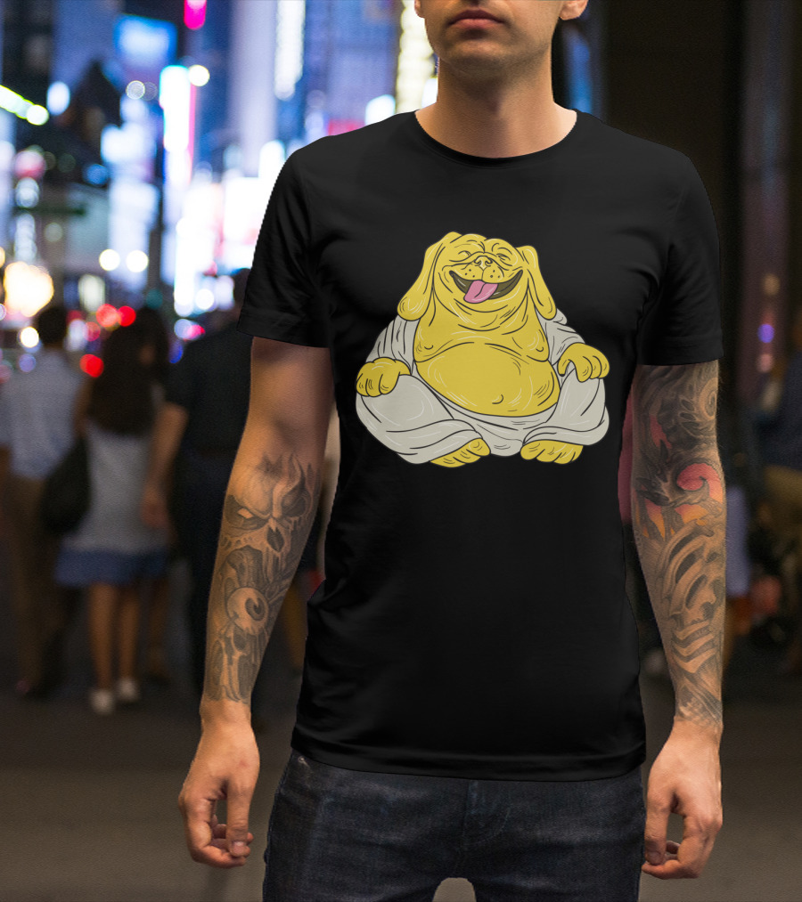 Laughing Bulldog Buddha Sitting In Zen Pose T-Shirt