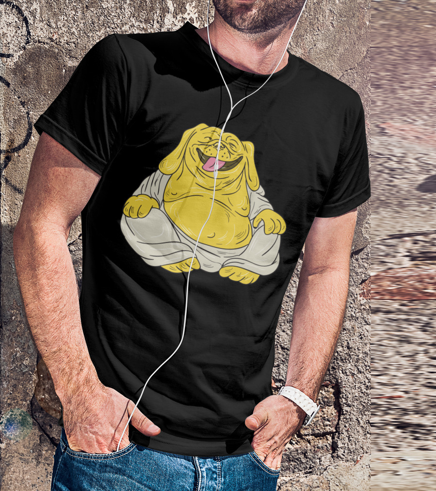 Laughing Bulldog Buddha Sitting In Zen Pose T-Shirt
